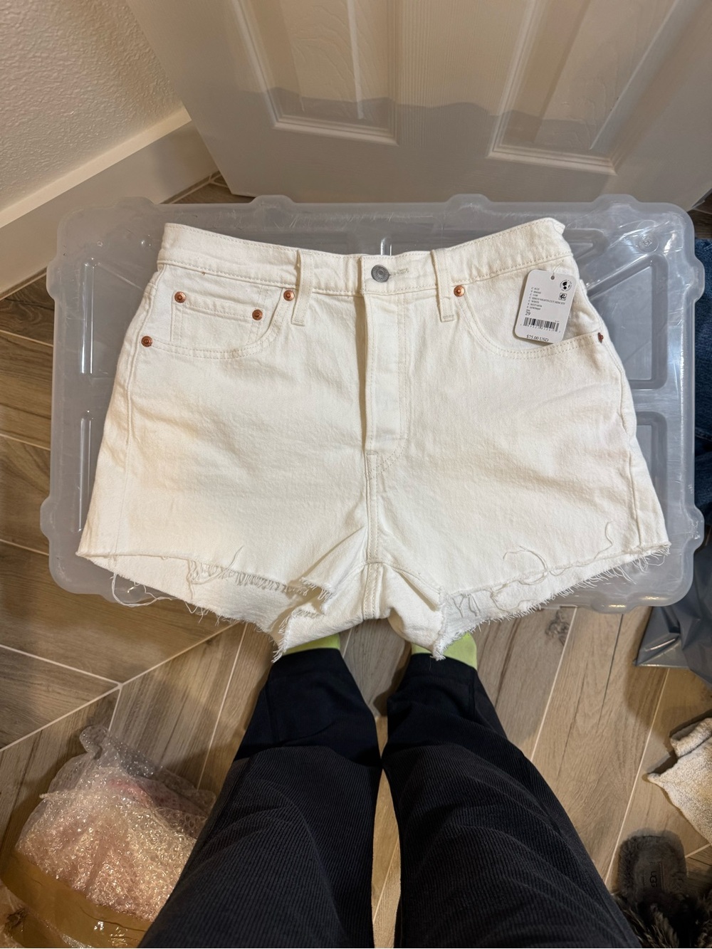 Levi's Cream High-Rise Denim Cutoff Shorts